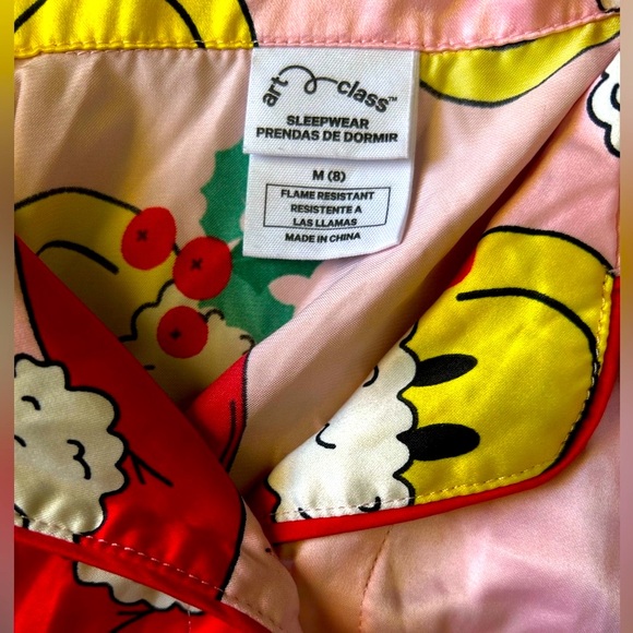 NEW ART CLASS Smiley Faces With Santa Hat Girls Button Down Christmas Pajamas - Picture 7 of 10